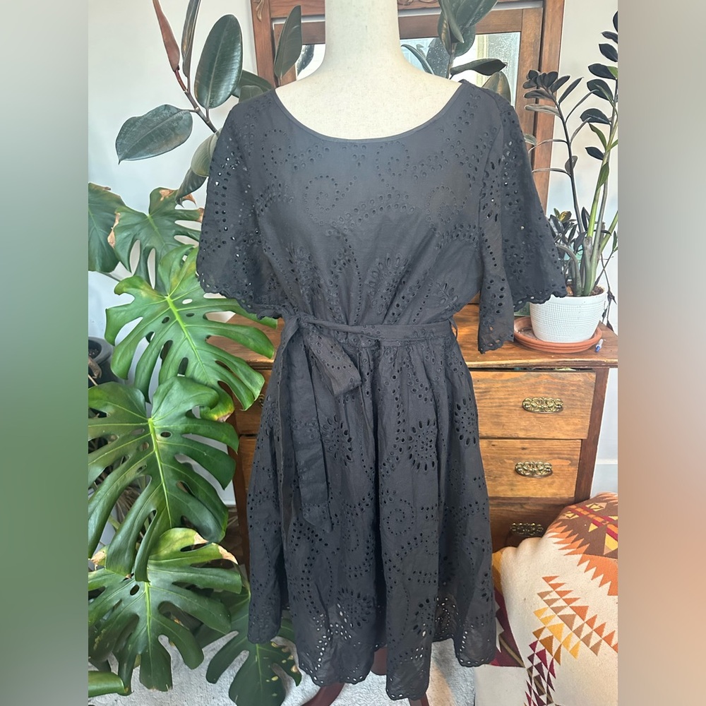 BloomChic Black Eyelet Midi Dress